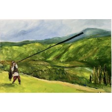 “Trembita. Call of the Carpathians” – Original Carpathian Painting, Oil on Paper | Marina Stognieva